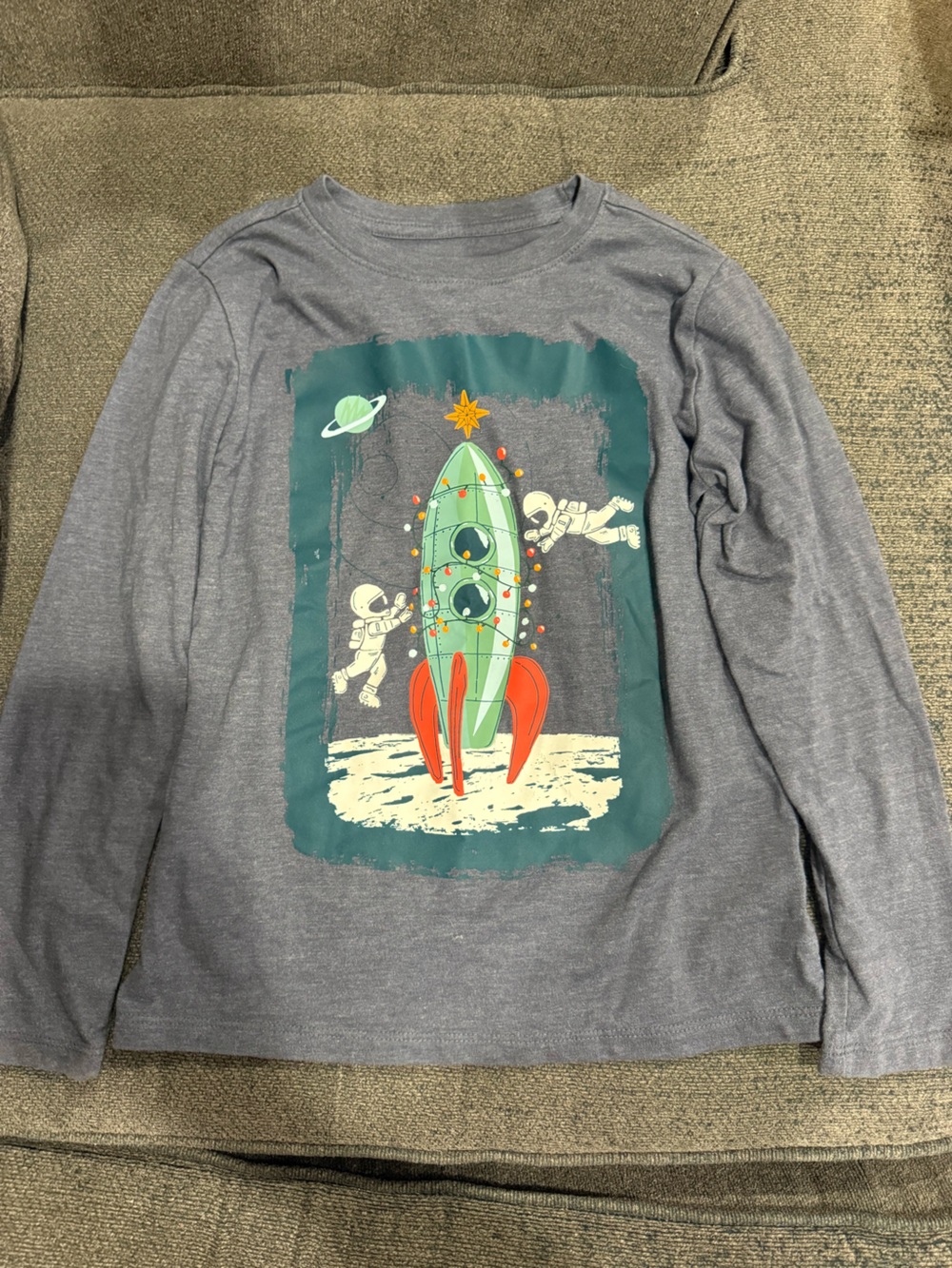 Cat & Jack Gray Long Sleeve Tee with Green & Red Rocket Graphic